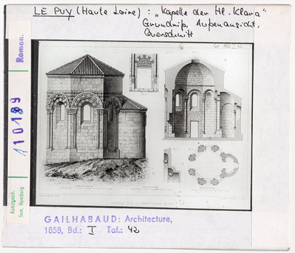 Vorschaubild Le Puy: Chapelle Sainte-Claire, Grundriss, Aussenansicht, Schnitt 